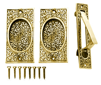 Rice Pattern Single Pocket Passage Style Door Set (Polished Brass)