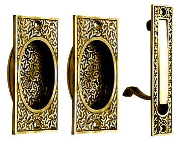 Rice Pattern Single Pocket Passage Style Door Set (Polished Brass)