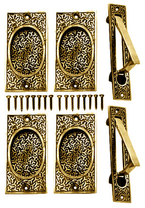 Rice Pattern Double Pocket Passage Style Door Set (Polished Brass)