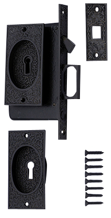 Rice Pattern Single Pocket Privacy (Lock) Style Door Set (Oil Rubbed Bronze)