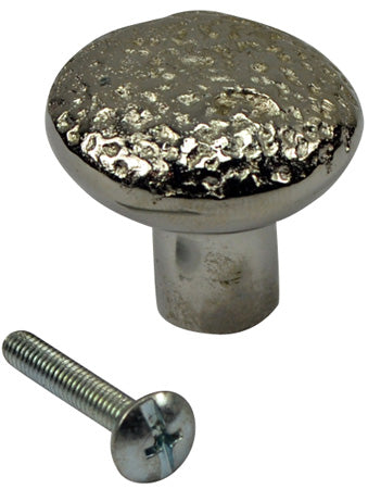 1 1/4 Inch Solid Brass Hand-Hammered Round Knob (Polished Chrome Finish)