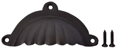 4 Inch Overall (3 1/2 Inch c-c) Solid Brass Scalloped Style Cup Pull (Oil Rubbed Bronze Finish)
