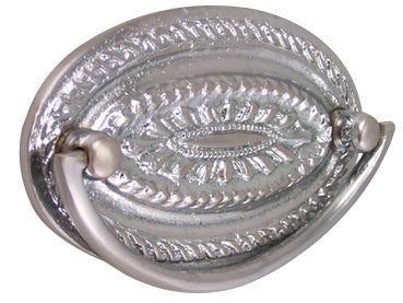 4 Inch Solid Brass Oval Drop Style Pull (Brushed Nickel Finish)