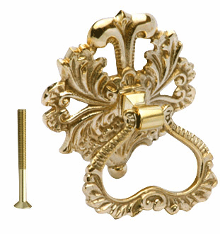 3 Inch Victorian Leaves Drop Ring Pull (Polished Brass Finish)