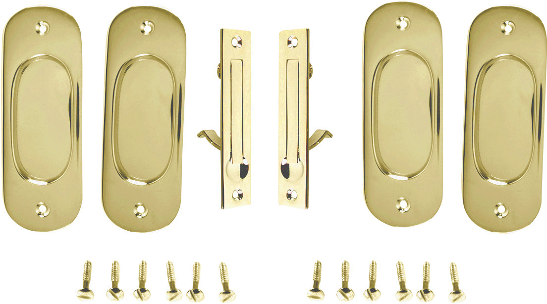 Traditional Oval Pattern Double Pocket Passage Style Door Set (Polished Brass)