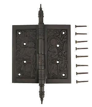 4 1/2 x 4 1/2 Inch Japanesque Style Ornate Solid Brass Hinge (Oil Rubbed Bronze Finish)