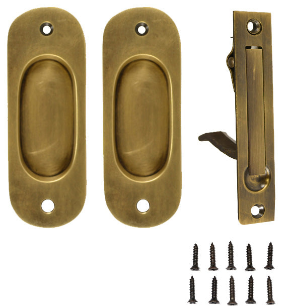 Traditional Oval Pattern Single Pocket Passage Style Door Set (Antique Brass Finish)