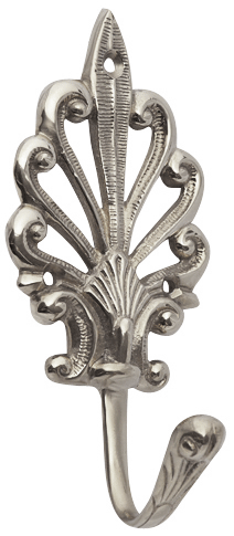 Art Deco Fleur De Lis Solid Brass Robe Hook (Polished Nickel Finish)