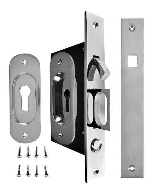 Traditional Oval Pattern Single Pocket Privacy (Lock) Style Door Set (Polished Chrome)