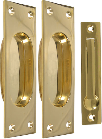 New Traditional Square Pattern Single Pocket Passage Style Door Set (Polished Brass Finish)