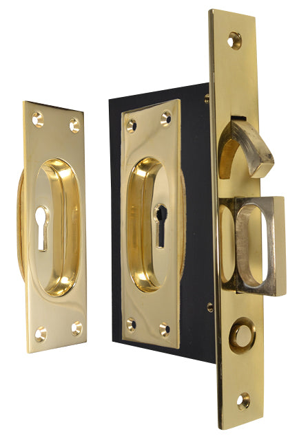 New Traditional Square Pattern Single Pocket Privacy (Lock) Style Door Set (Polished Brass)