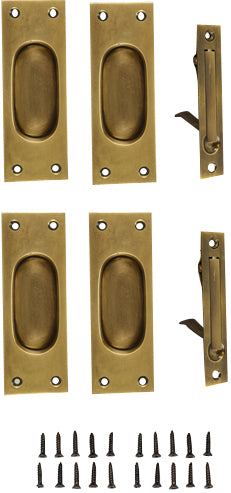 New Traditional Square Pattern Double Pocket Passage Style Door Set (Antique Brass)