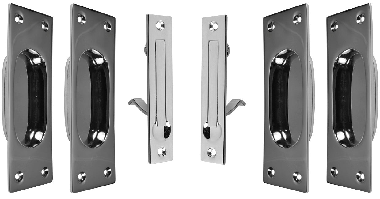 New Traditional Square Pattern Double Pocket Passage Style Door Set (Polished Chrome)