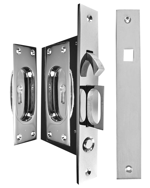 New Traditional Square Pattern Single Pocket Privacy (Lock) Style Door Set (Polished Chrome)