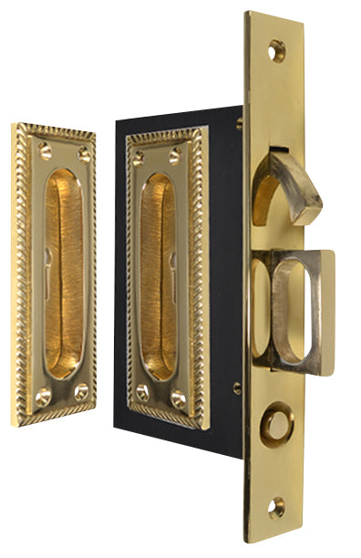 Georgian Square Pattern Single Pocket Privacy (Lock) Style Door Set (Polished Brass)