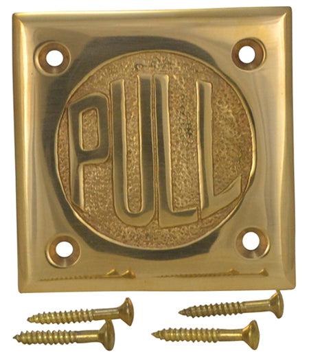 2 3/4 Inch Brass Classic American "PULL" Plate (Polished Brass Finish)