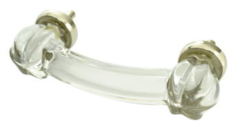 4 Inch Overall (3 Inch c-c) Crystal Clear Glass Bridge Handle (Polished Chrome Base)