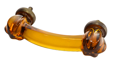 4 Inch Overall (3 Inch c-c) Amber Glass Bridge Handle (Antique Brass Base)