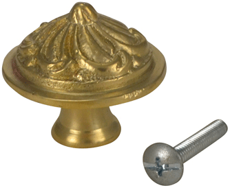 1 1/3 Inch Solid Brass Baroque / Rococo Knob (Polished Brass Finish)