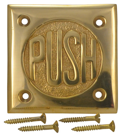 2 3/4 Inch Brass Classic American "PUSH" Plate (Polished Brass Finish)