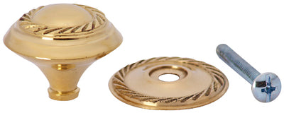 1 1/4 Inch Solid Brass Georgian Roped Round Knob (Polished Brass Finish)