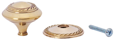 1 1/2 Inch Brass Round Knob with Georgian Roped Border (Polished Brass Knob)