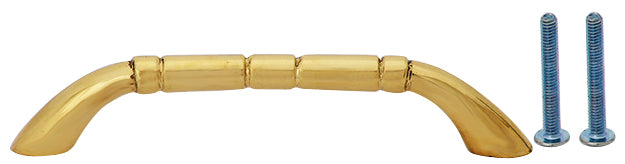 4 3/4 Inch Overall (4 Inch c-c) Solid Brass Traditional Pull (Polished Brass Finish)