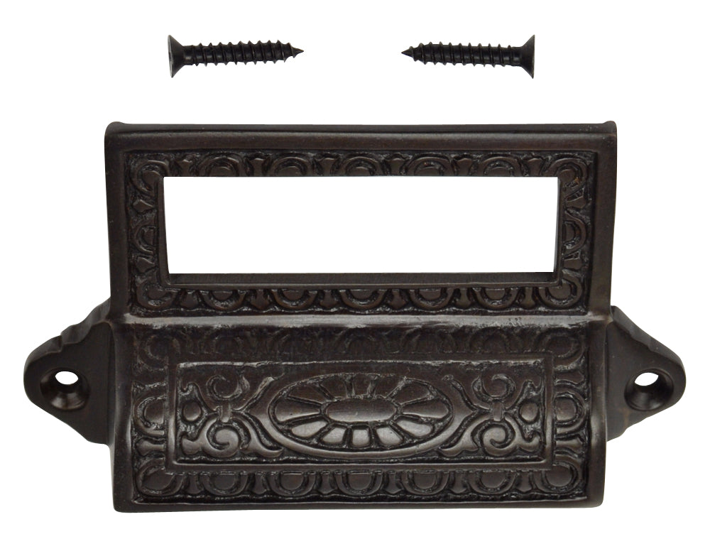 4 1/8 Inch Solid Brass Victorian Label Style Bin Pull (Oil Rubbed Bronze Finish)