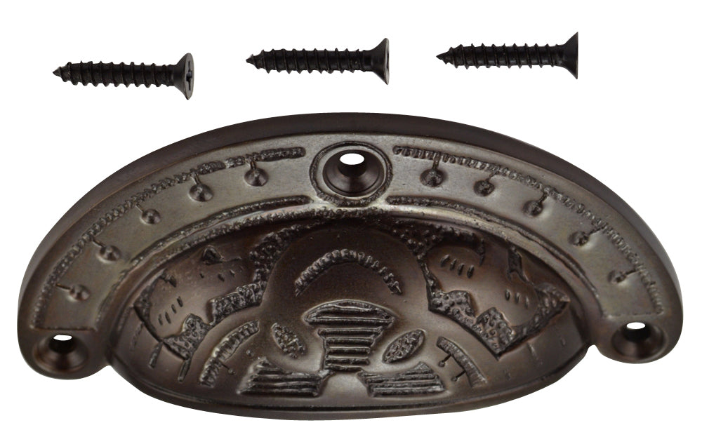 4 Inch Overall (3 1/2 Inch c-c) Solid Brass Decorative Cup Pull (Oil Rubbed Bronze Finish)