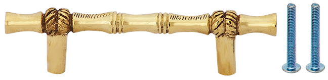 4 3/4 Inch Overall (3 Inch c-c) Solid Brass Japanese Bamboo Style Pull (Polished Brass Finish)