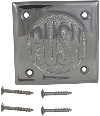 2 3/4 Inch Brass Classic American "PUSH" Plate (Polished Chrome Finish)