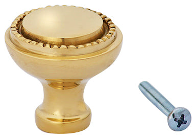1 1/2 Inch Solid Brass Beaded Round Knob (Polished Brass Finish)