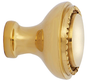 1 1/2 Inch Solid Brass Beaded Round Knob (Polished Brass Finish)