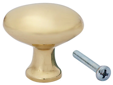 1 1/2 Inch Heavy Traditional Solid Brass Egg Cabinet Knob (Polished Brass Finish)