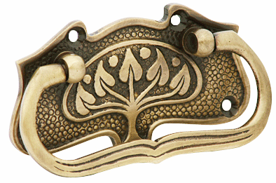 3 3/4 Inch Leaf Pattern Solid Brass Drawer Pull - Hand Hammered Design (Antique Brass Finish)