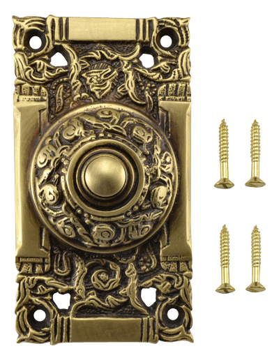 4 1/4 Inch Art Nouveau Solid Brass Doorbell (Antique Brass Finish)
