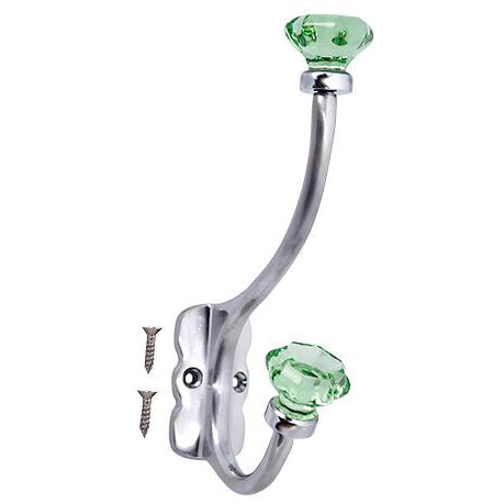 7 Inch Solid Brass Coat Hook & Old Town Green Glass Knobs (Brushed Nickel Finish) Copper Mountain Hardware