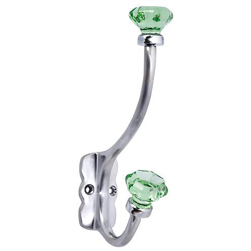 7 Inch Solid Brass Coat Hook & Old Town Green Glass Knobs (Brushed Nickel Finish) Copper Mountain Hardware