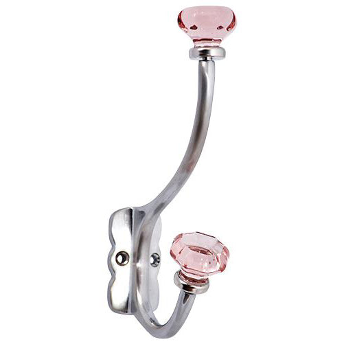 7 Inch Solid Brass Coat Hook & Old Town Pink Glass Knobs (Brushed Nickel Finish)