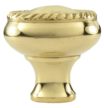 1 1/4 Inch Solid Brass Round Georgian Roped Border Knob (Polished Brass Finish)