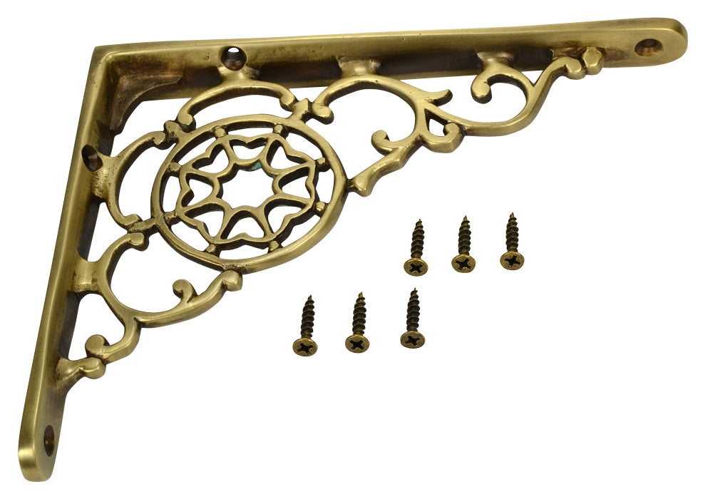 6 3/4 Inch Solid Brass Star Shape Shelf Bracket (Antique Brass Finish)