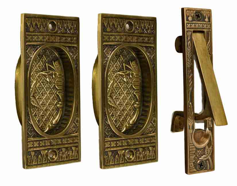 Broken Leaf Single Pocket Passage Style Door Set Antique Brass Finish