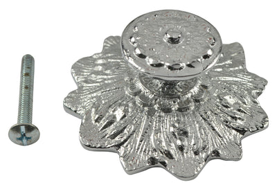 2 2/5 Inch Solid Brass Victorian Sunflower Knob Polished Chrome Finish