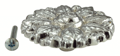 2 1/8 Inch Victorian Floral Rose Cabinet Knob (Polished Chrome Finish)