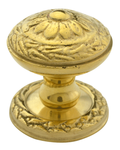 1 1/4 Inch Ornate Round Solid Brass Knob (Polished Brass Finish)
