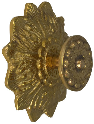2 2/5 Inch Solid Brass Victorian Sunflower Knob (Polished Brass Finish)