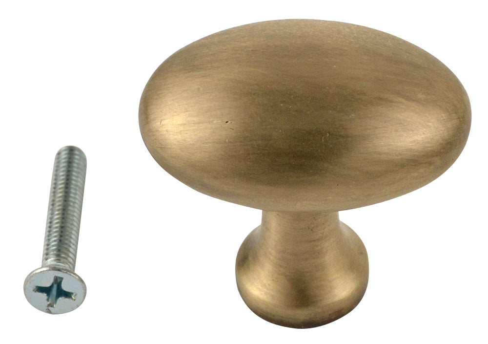 1 1/2 Inch Heavy Traditional Solid Brass Egg Cabinet Knob (Antique Brass Finish)