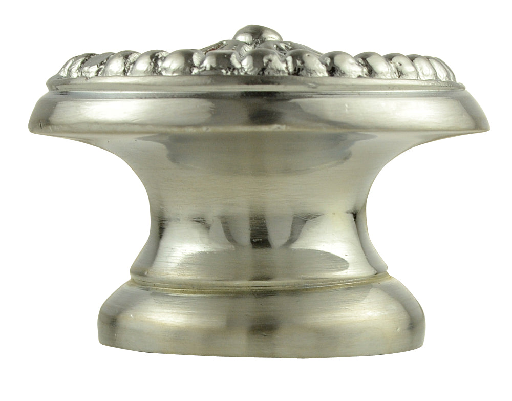 1 1/2 Inch Solid Brass Victorian Beaded Swirl Knob (Brushed Nickel)