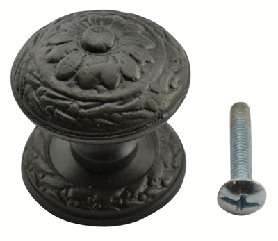 1 1/4 Inch Ornate Round Solid Brass Knob (Oil Rubbed Bronze Finish)