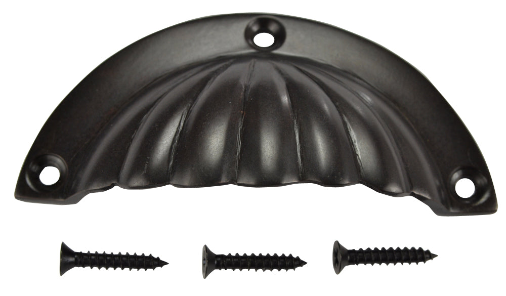 3 1/2 Inch Overall (3 Inch c-c) Solid Brass Scalloped Cup Pull (Oil Rubbed Bronze Finish)